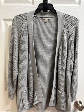 Woman Within Light Gray Button-Front Knit Cardigan